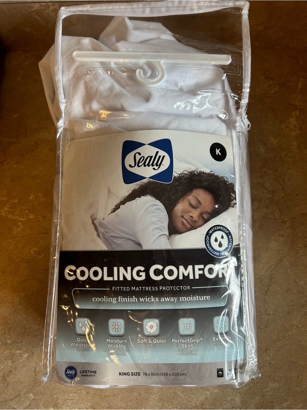 Sealy Cooling Comfort King Size Fitted Mattress Protector - White NWT